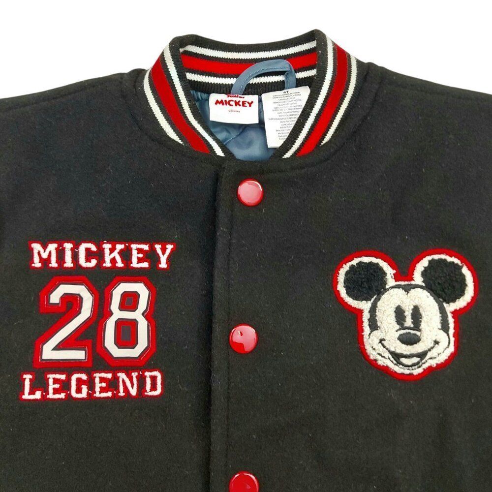 Disney Junior Mickey Mouse Varsity Bomber Jacket Toddler 4T Black Snaps Quilted - Picture 3 of 12